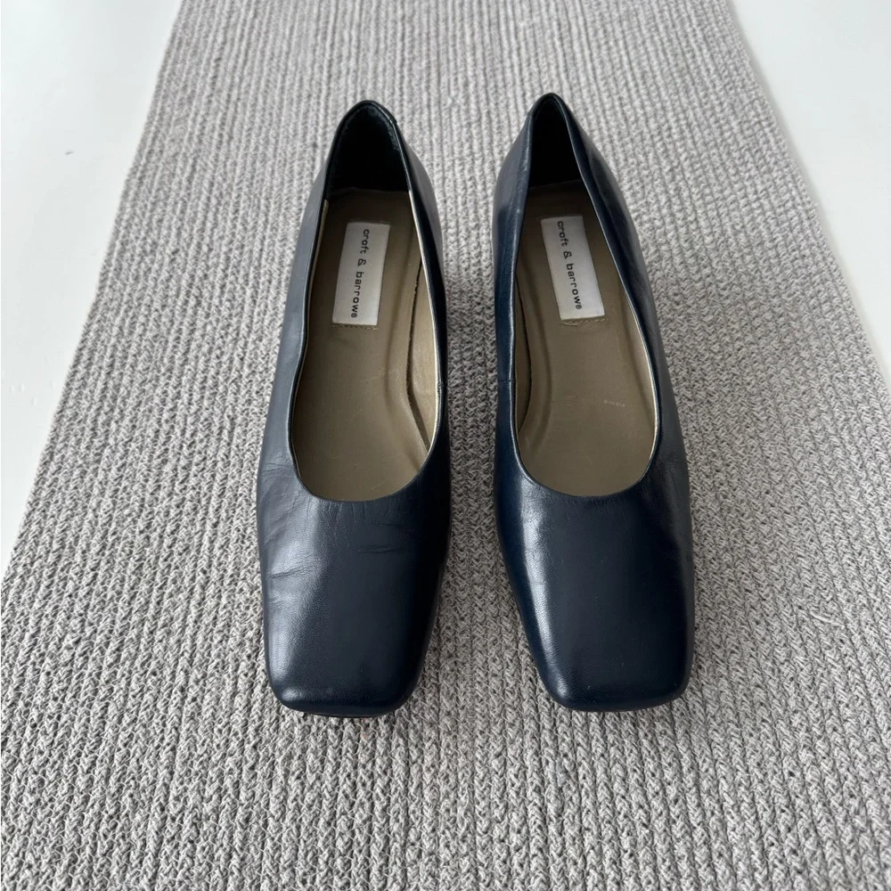 Vintage navy leather square-toe heels - Picture 3 of 12